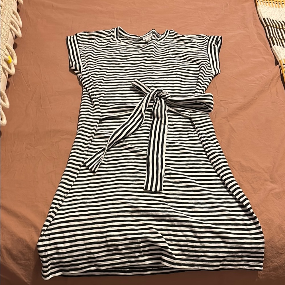J Crew Factory Cult Favorite Tie Waist Dress Striped Black and White